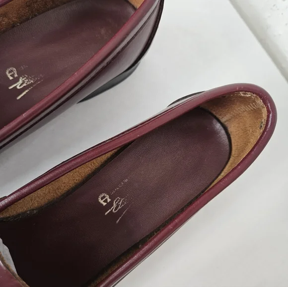 Etienne Aigner Burgundy Leather Penny Loafers Vintage 7N Narrow - Picture 11 of 14